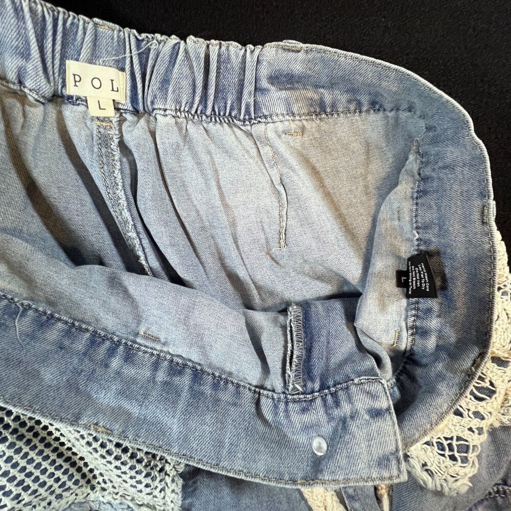 POL Boho Distressed Crochet Patchwork Denim Joggers Large - Picture 7 of 7
